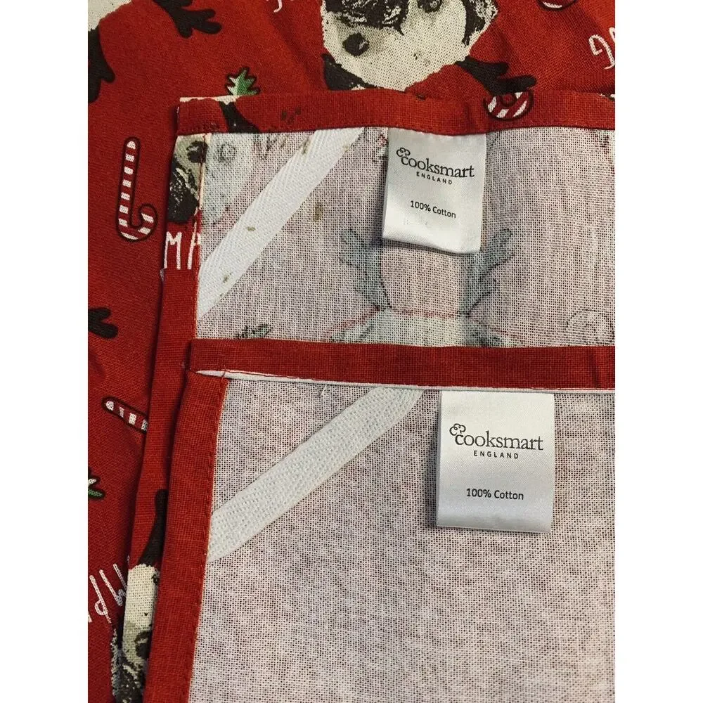 Pug Cooksmart Tea Towels Bah Humpug Cotton Unused No Tags or Pkg Red Christmas